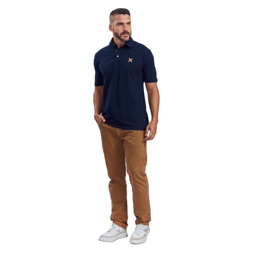 Camisa Polo Masculina Txc Classic Manga Curta Azul Marinho Bordada