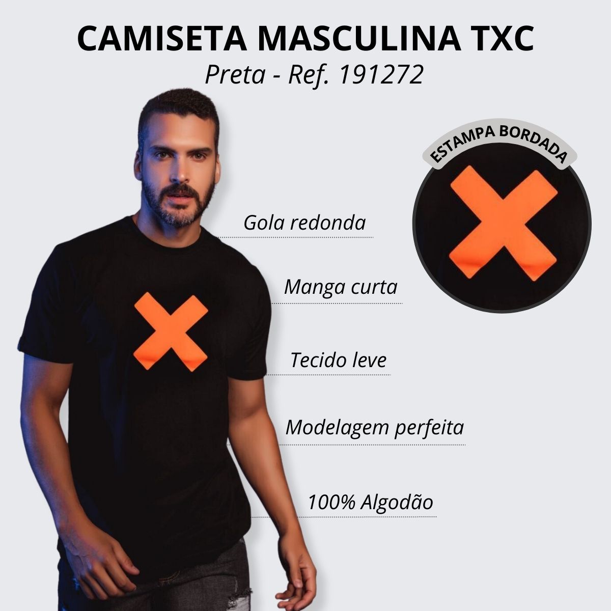 CAMISETA MASCULINA TXC PRETA CUSTOM LOGO X NEON 191296 - Moda