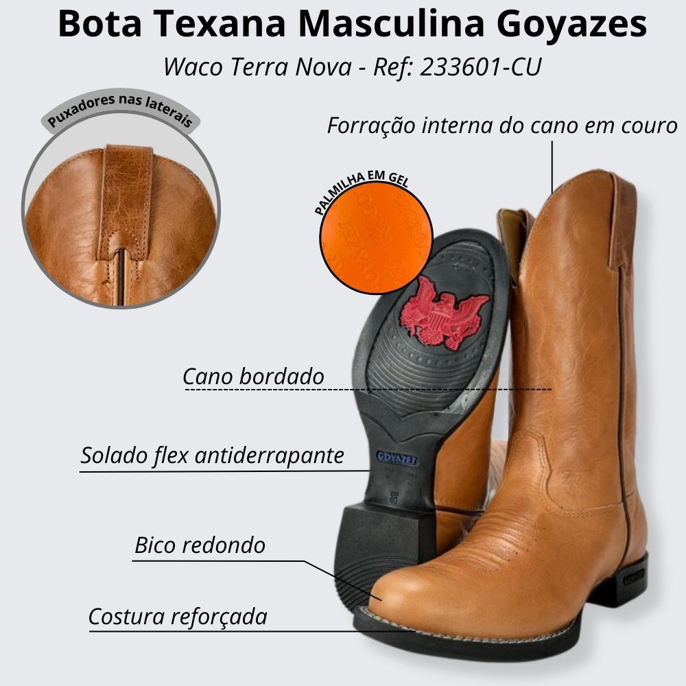 Bota Texana Masculina Goyazes Waco Terra Nova Ref. 233601-CU - Badana