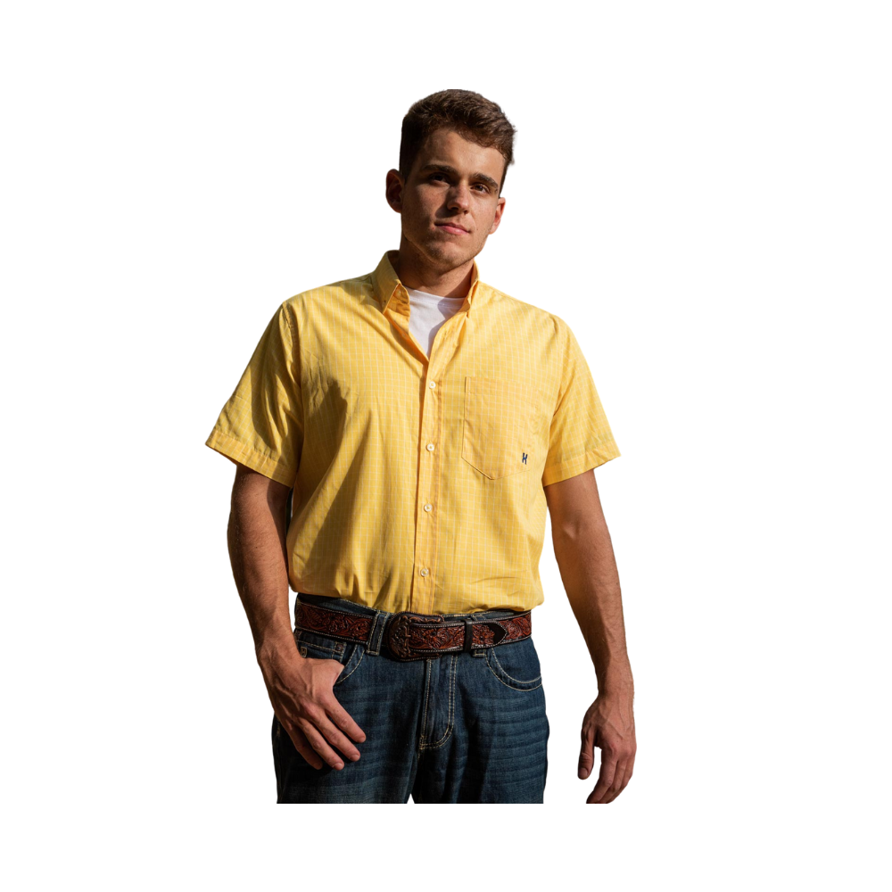 Camisa Masculina Country TXC Amarelo Xadrez Manga Curta Ref.: 2631C
