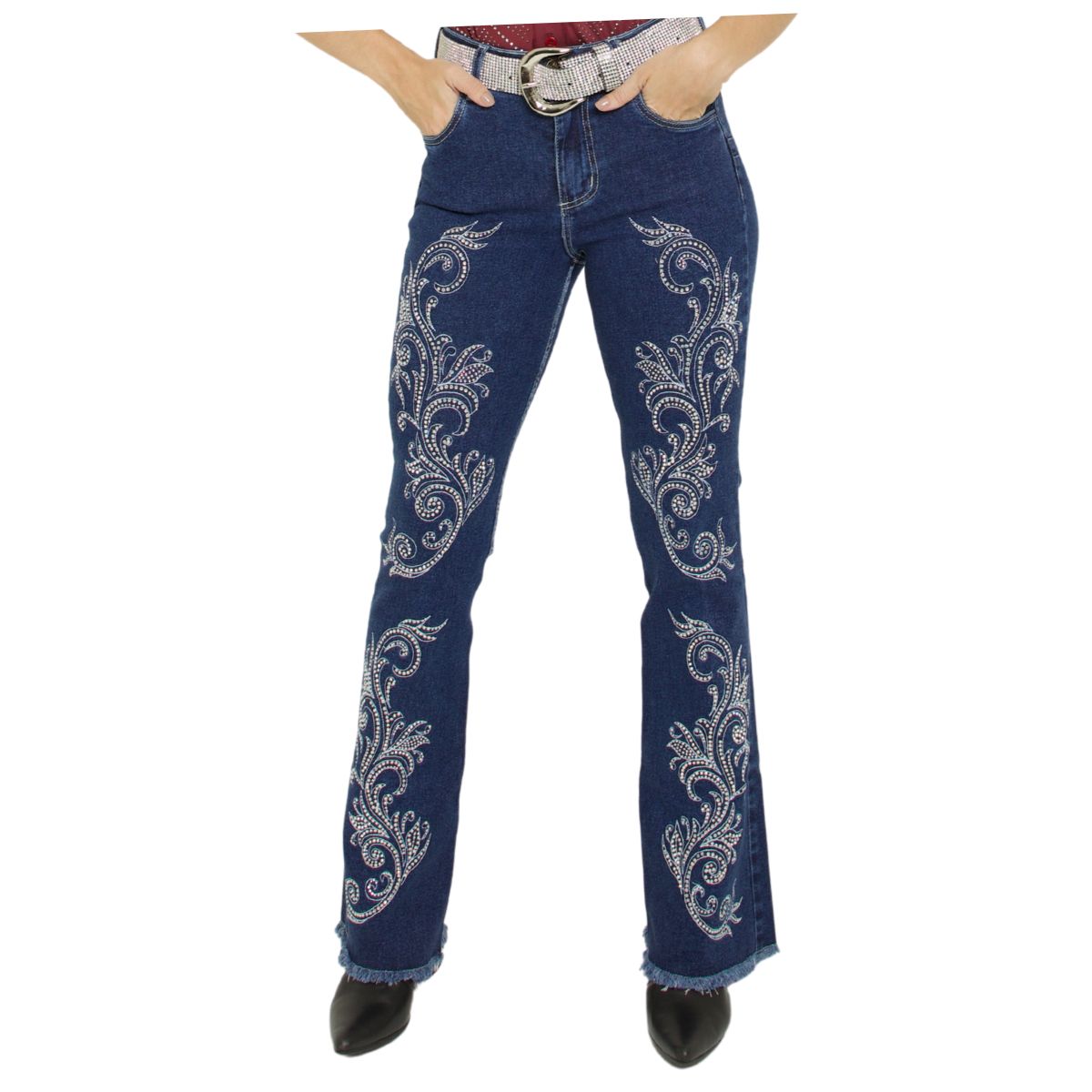 Calça Feminina Country City Jeans Azul Com Brilho - Ref.0191