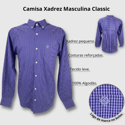 Camisa Xadrez Roxo Masculina Classic - Ref.CMLEX-CL-XDF - Badana