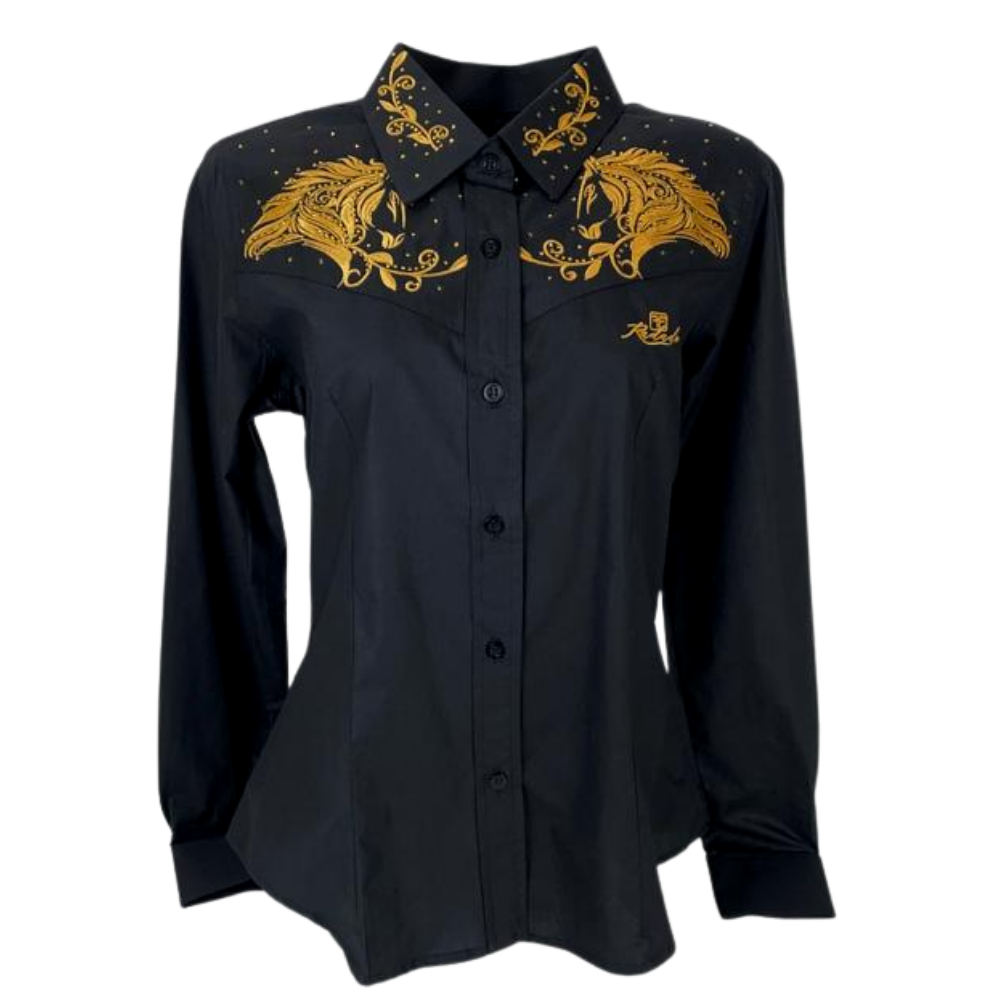 Camisa Feminina Radade Preta Bordada - Ref: ML AM HORSES