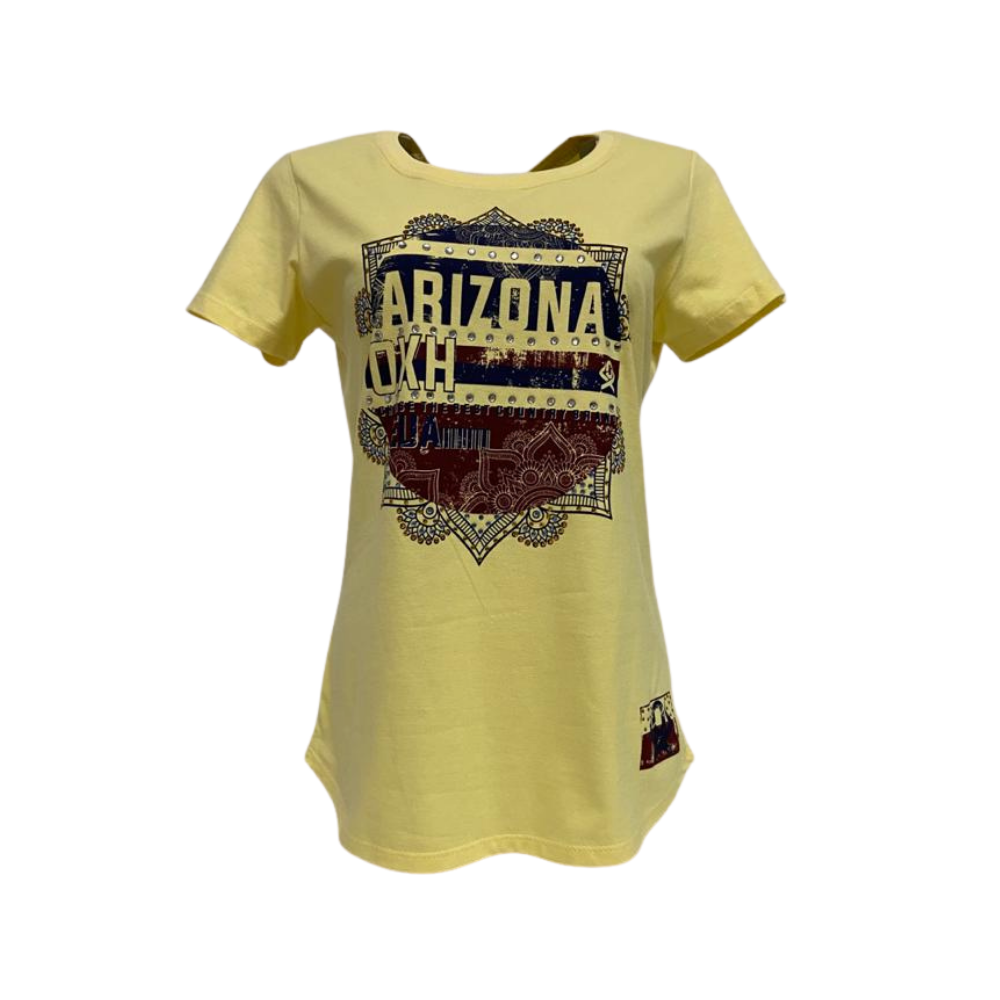 Camiseta Feminina Ox Horns Amarela Arizona Strass  Ref. 6171