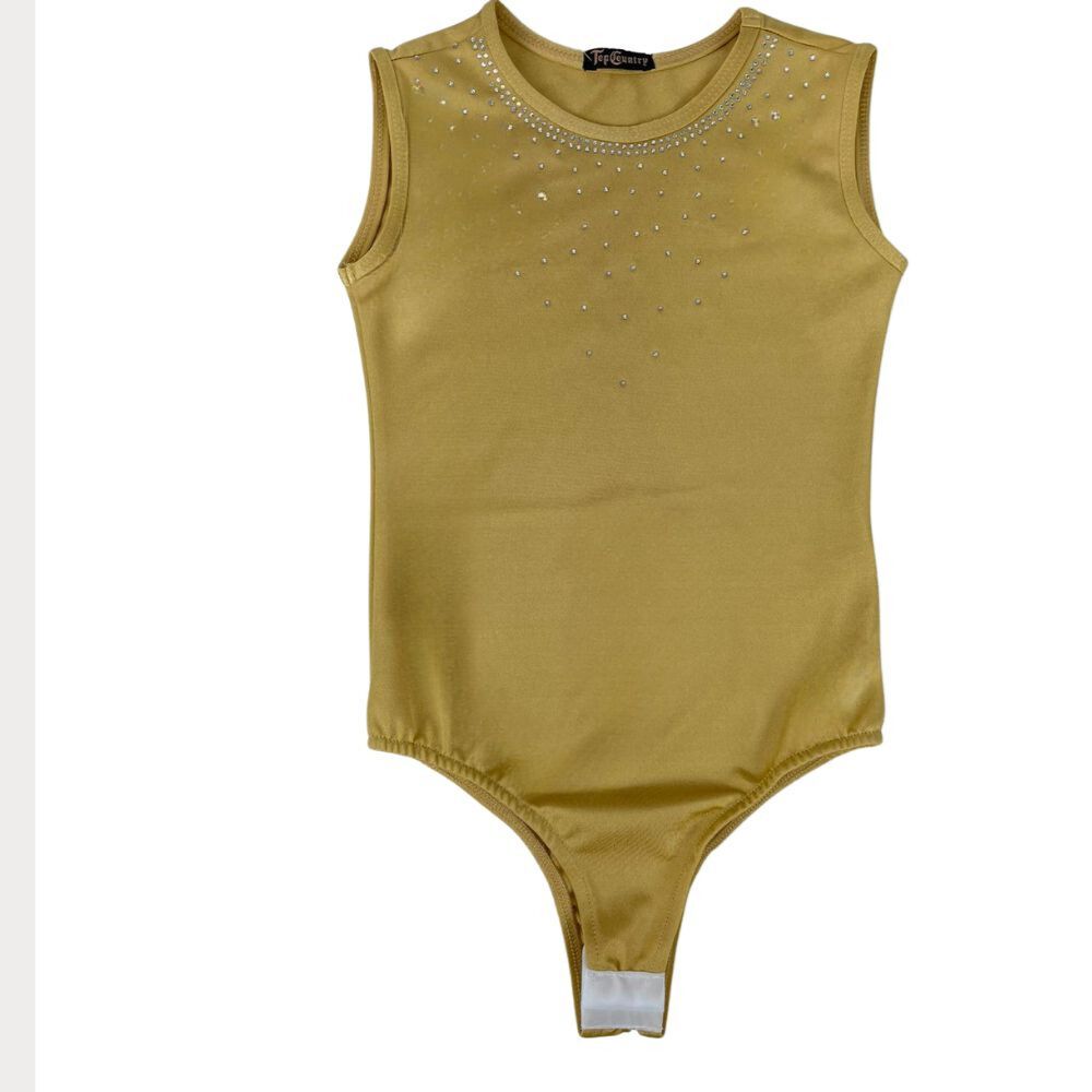 Body Infantil Top Country Sem Manga Com Strass Amarelo Ouro