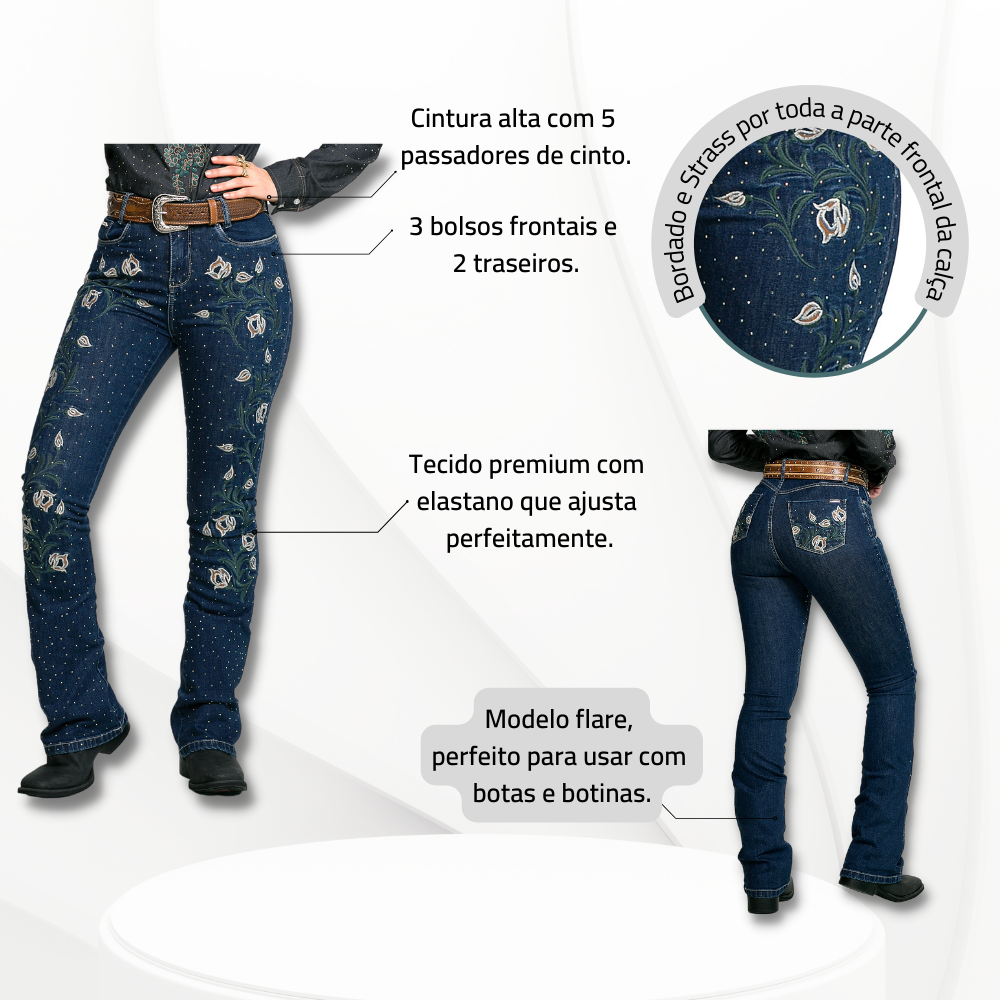 Calça Feminina Bill Way Jeans Bordada Com Brilho Ref. 000729 - Badana