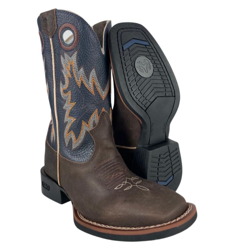 Bota Texana Masculina Durango Marrom Bordado Azul