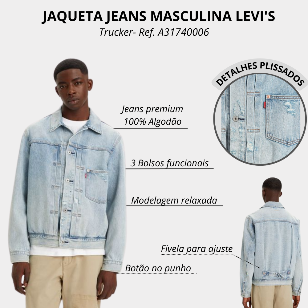 Jaqueta Masculina Levi's Trucker Azul - Ref. A31740006 - Badana