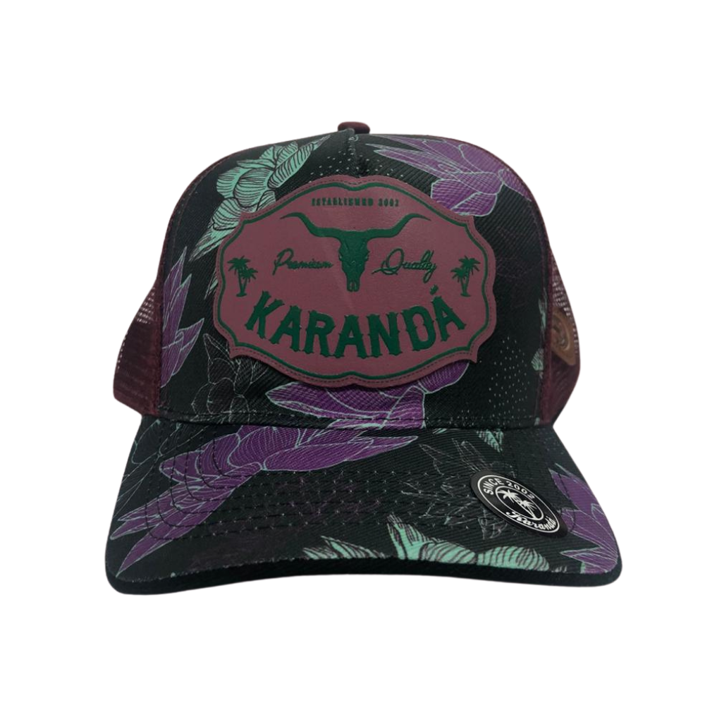 Boné Feminino Karandá Oficial Bordô Com Flores - Badana