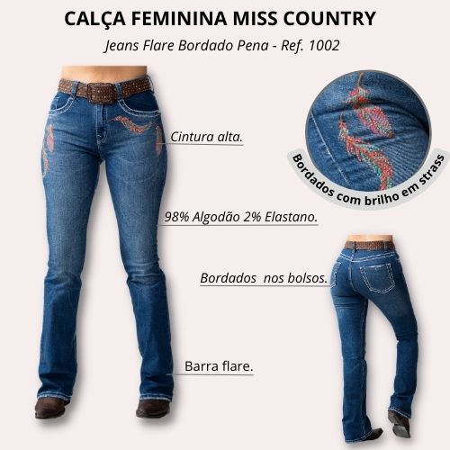Calça Miss Me Feminina Jeans Importada With Feather Design