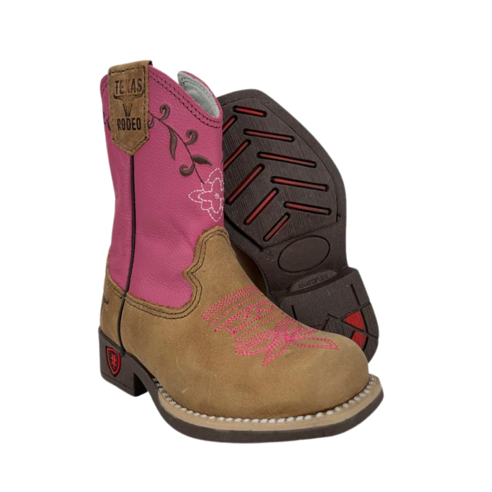 Bota Texana Infantil Rodeo Texas Mostarda Pink REF:TR220LQBO