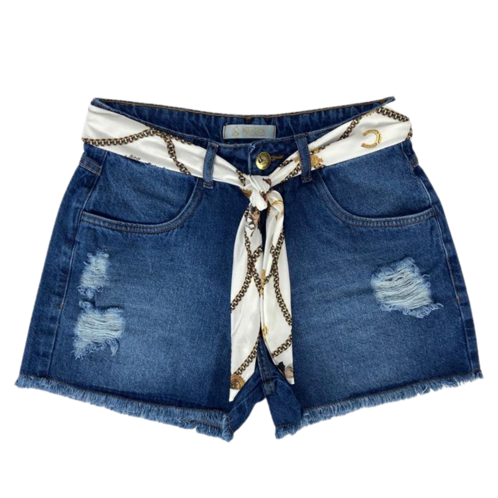 Shorts Jeans Feminino Maragata C/Cinto Estampado Ref: 0808