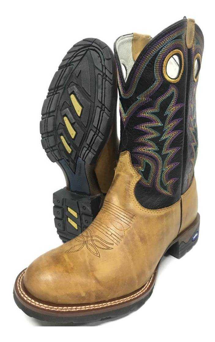 Bota Texana Masculina Rodeo Way Bico Redondo Cano Preto Badana