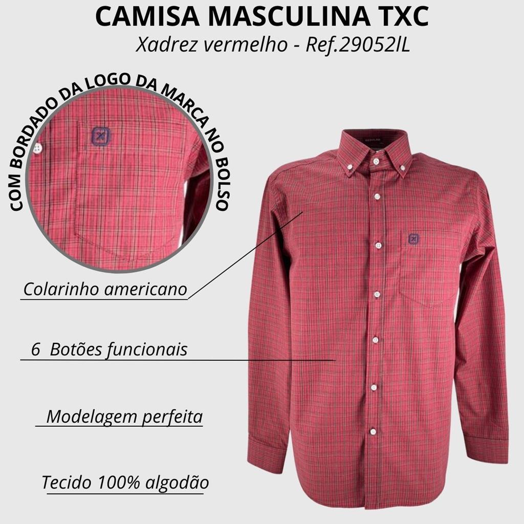 Camisa Masculina TXC Custom Manga Longa Xadrez Vermelho Ref