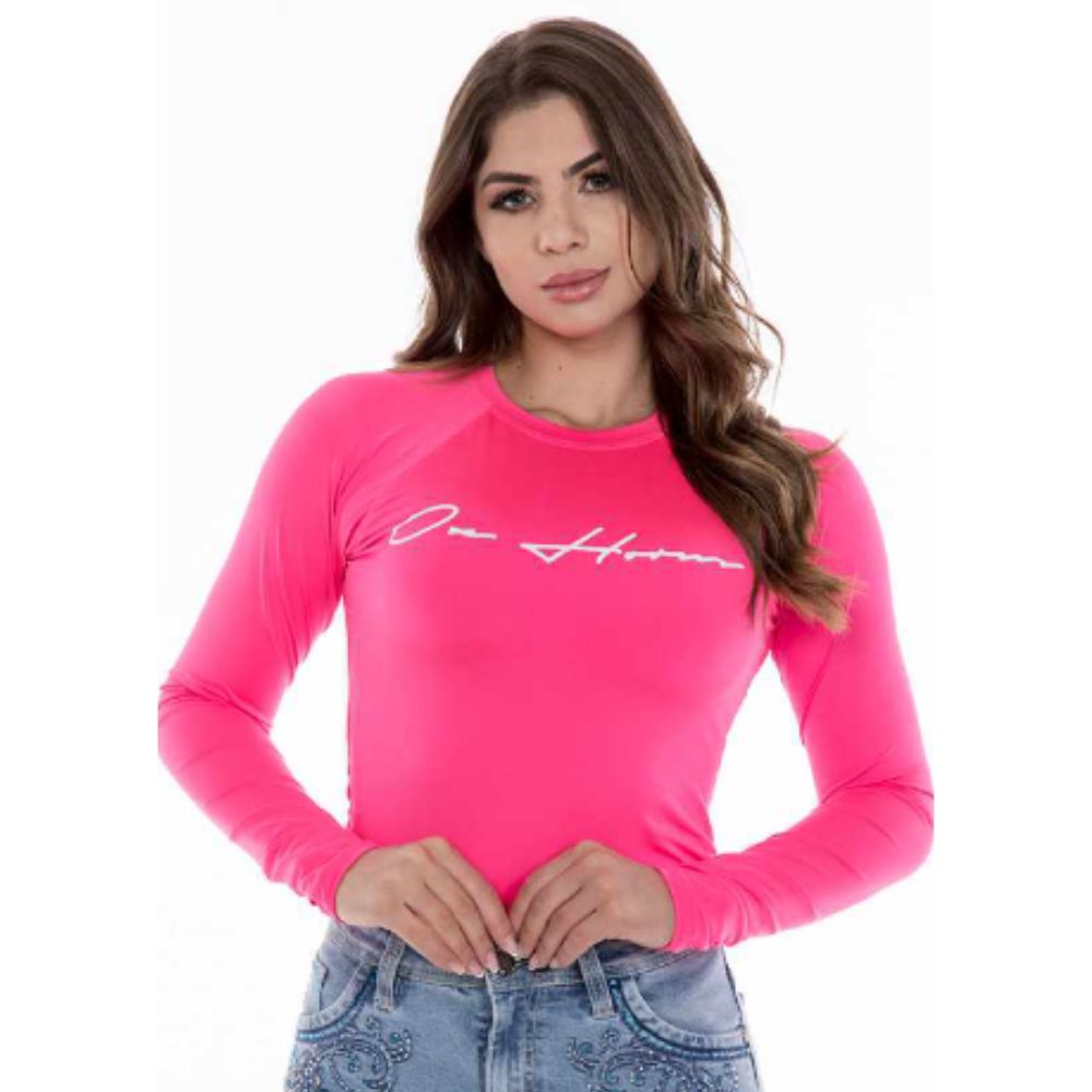 Camiseta Feminina Ox Horns Manga Longa UV Rosa Pink Ref: 7501