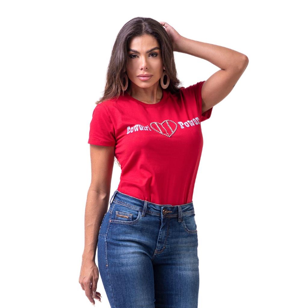 Camiseta Feminina Buphallos Vermelha Com Strass Ref: BPL880