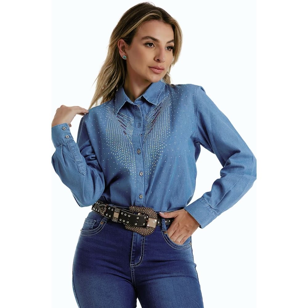 Camisa Jeans Feminina West Dust Manga Longa - Ref.CA28901