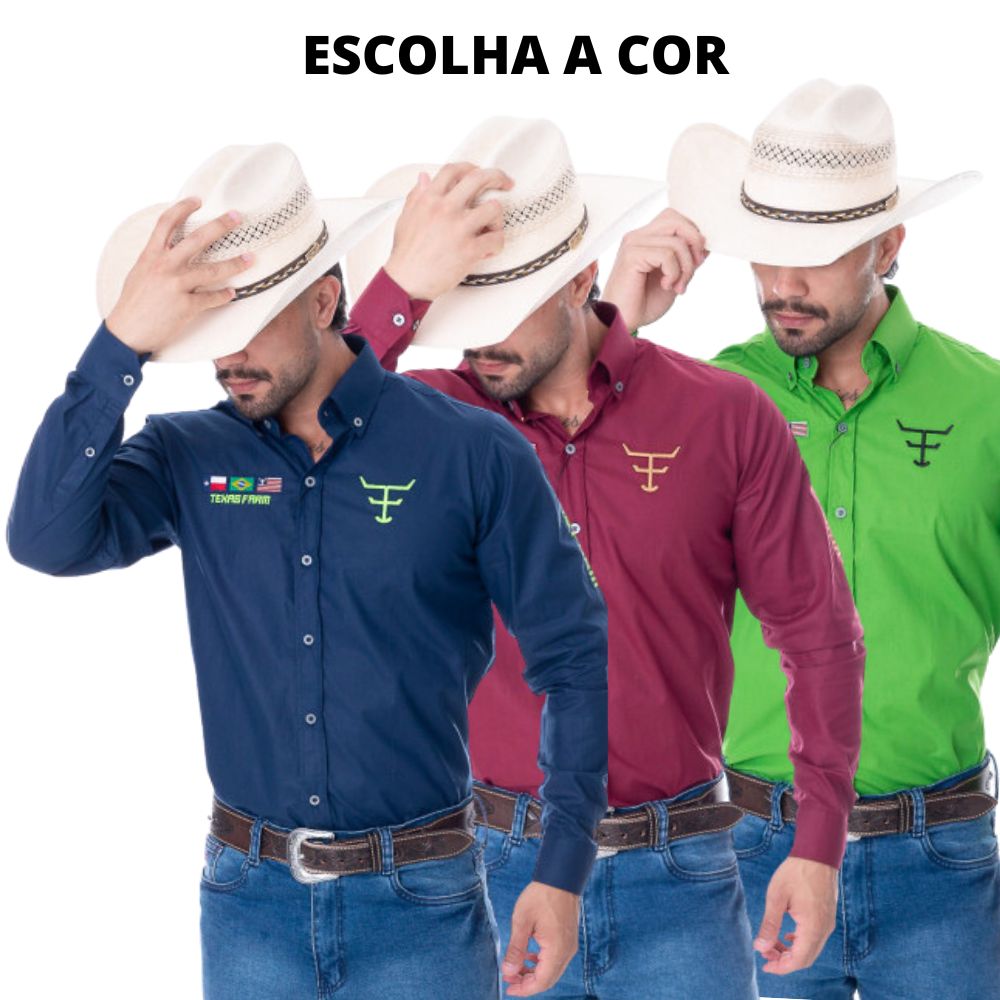 Camisa Masculina Texas Farm Manga Longa - Ref.CP007 - Escolha a cor