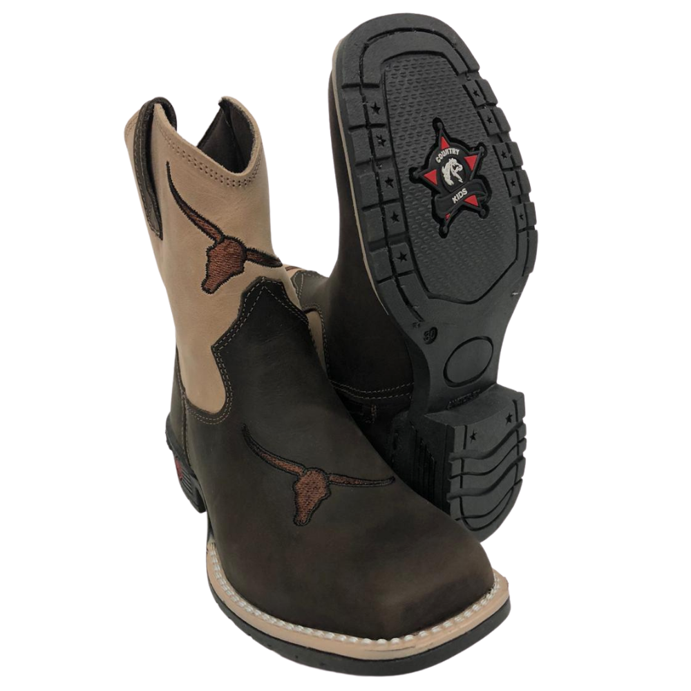 Bota Texana Infantil Aragoni Café Com Marfim