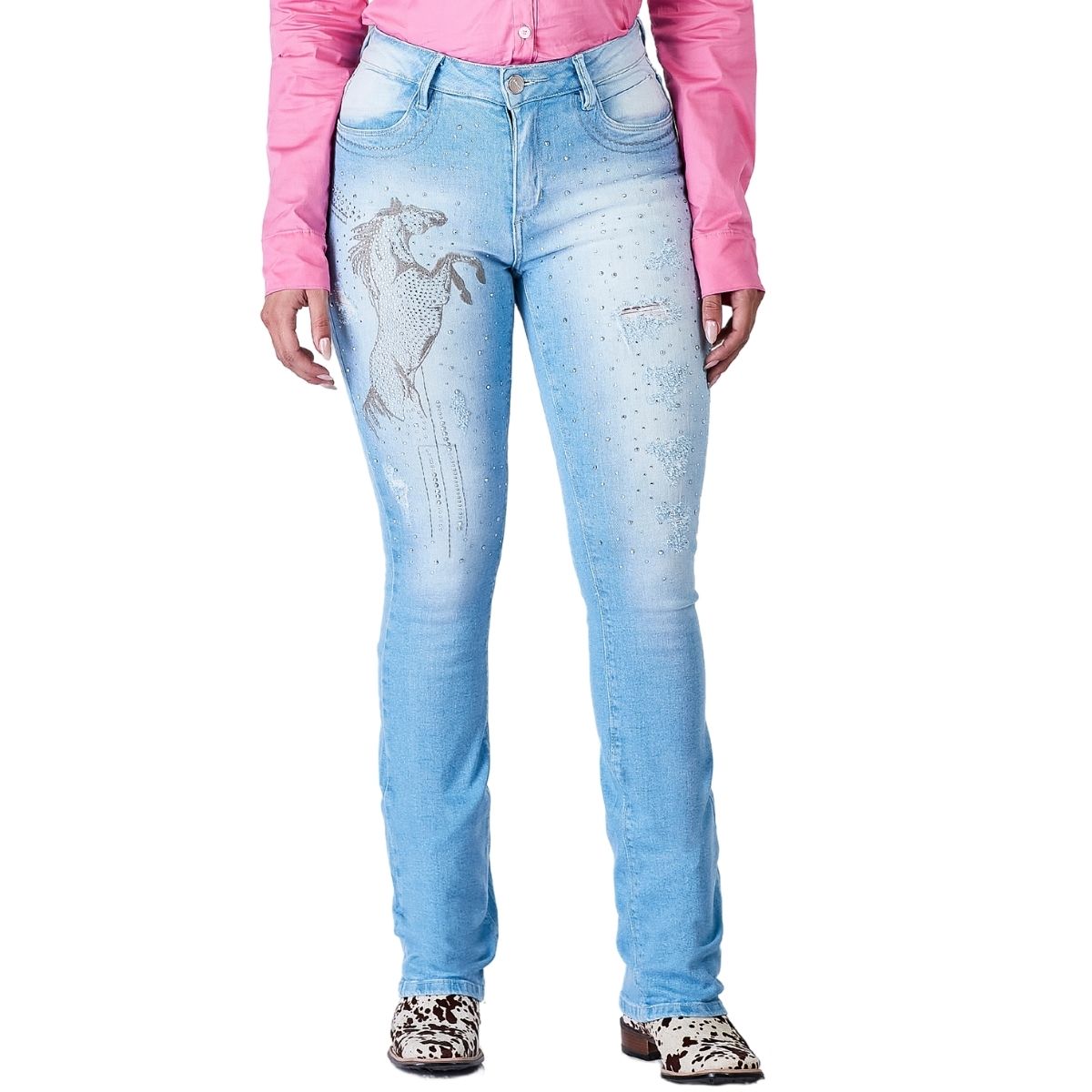Calça Jeans Feminina Minuty Bordado e Brilho - Ref. 231214