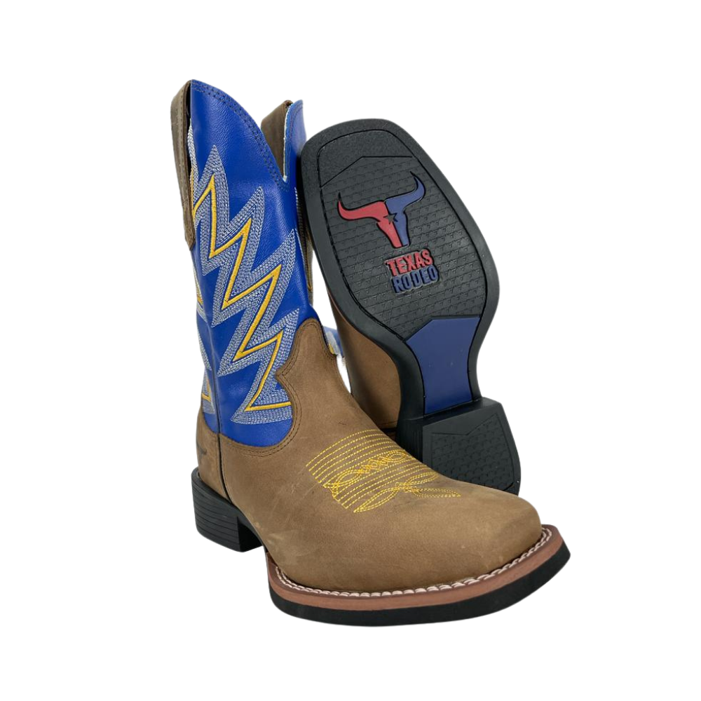 Bota Masculina Texana Texas Rodeo Tabaco Azul REF:TR420LQBO