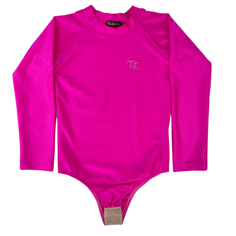 Body Infantil Top Country Manga Longa Rosa Pink Simples