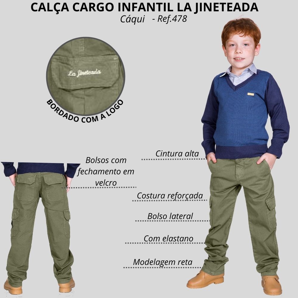 Calça Infantil La Jineteada Masculina Cargo Cáqui 478 Badana