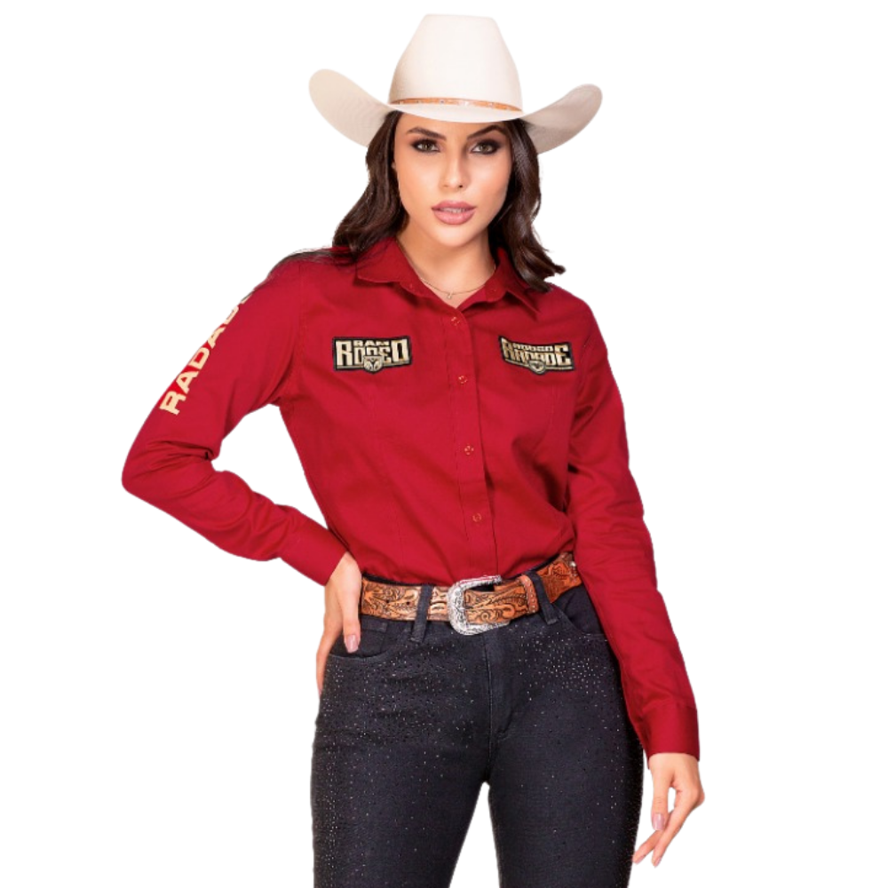 Camisa Radade Feminina Vermelha ML Ram Rodeo Ref: 004514