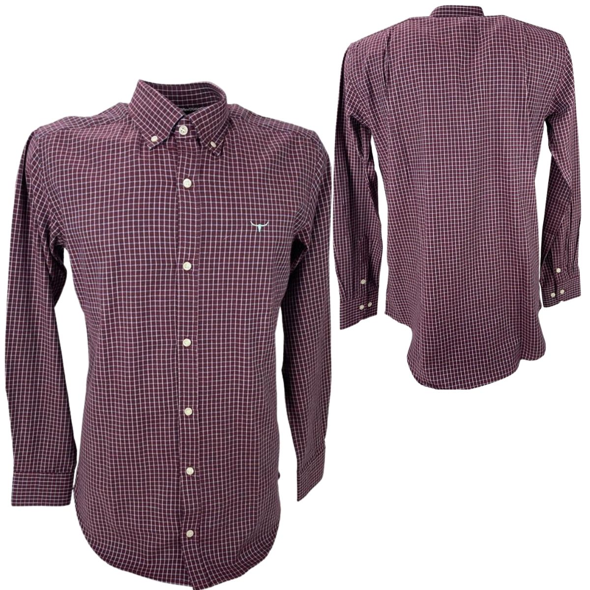 Camisa Masculina Os Moiadeiros M.L Xadrez Marsala - Ref.2205