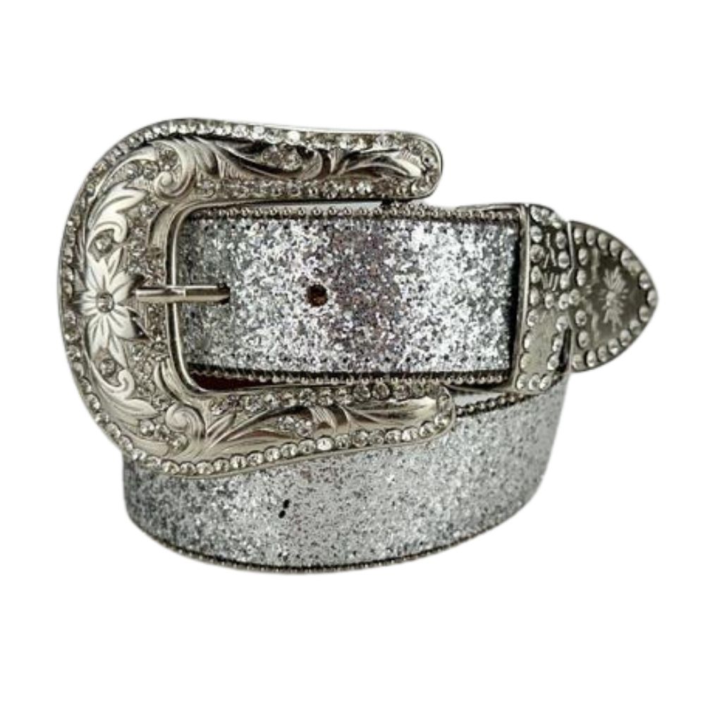 Cinto Feminino Pyramid Country Prata com Glitter - Ref.3535