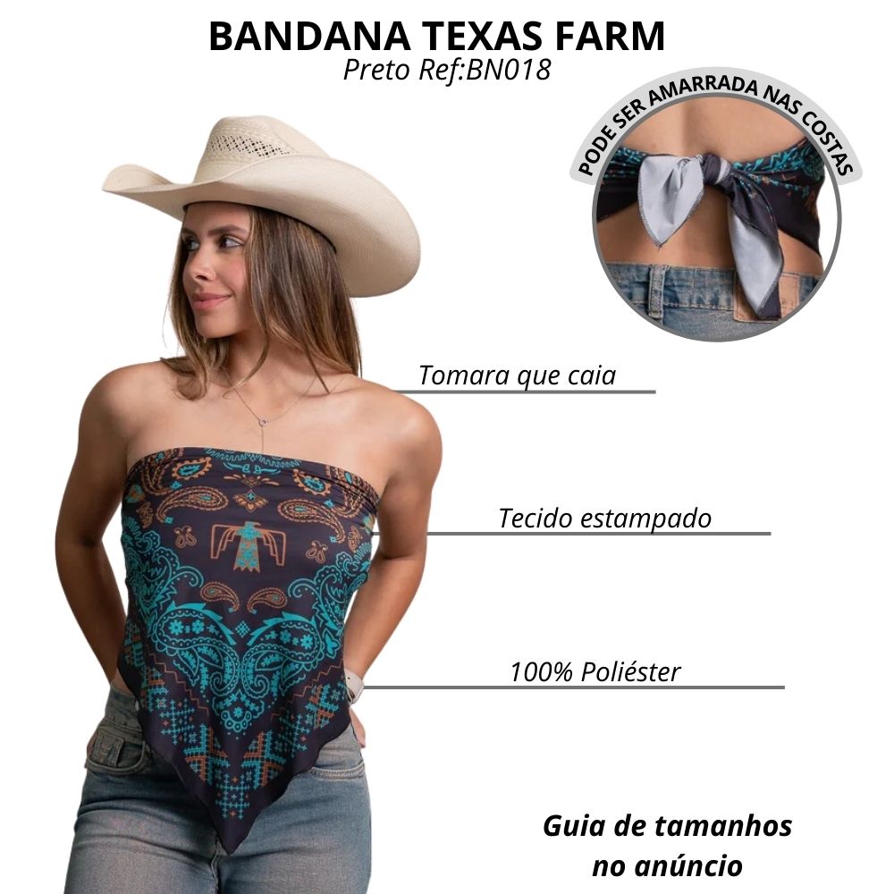 Bandana Texas Farm Breeze Cutie Rider Estampada Preto Ref:BN018