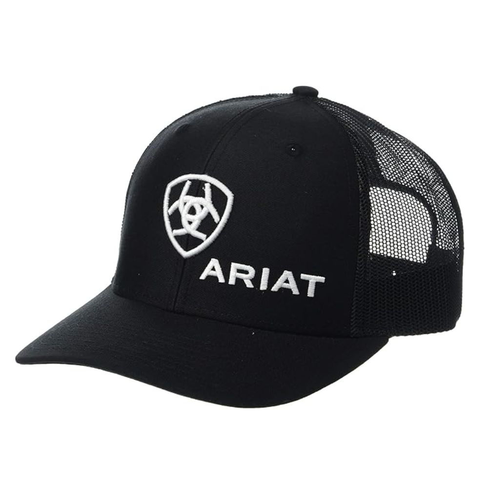 Boné Unissex Ariat Preto Com Logo Bordado Branco Original 112 Trucker