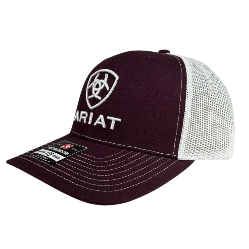 Boné Unissex Ariat Vinho E Branco Com tela e Logo Bordada 112 Trucker