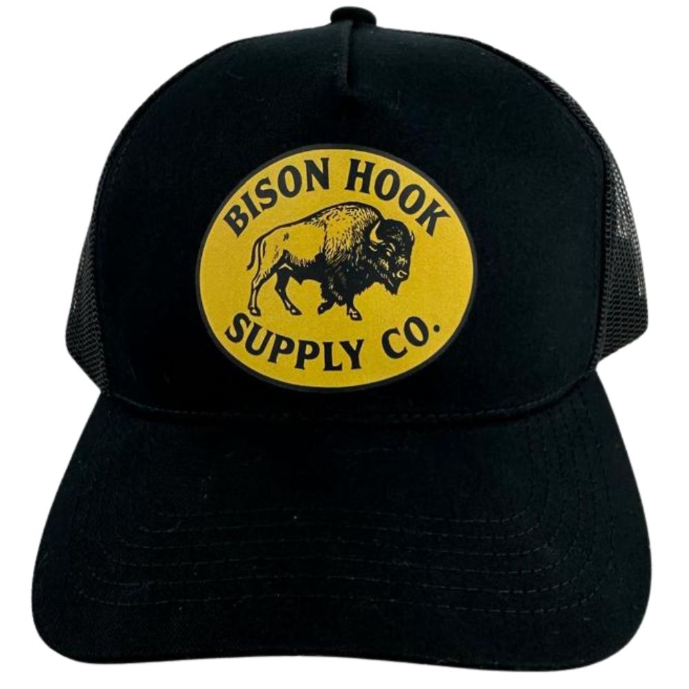 Boné Unissex Bison Hook Preto C/ Tela E Logo Estampado Preto/Amarelo
