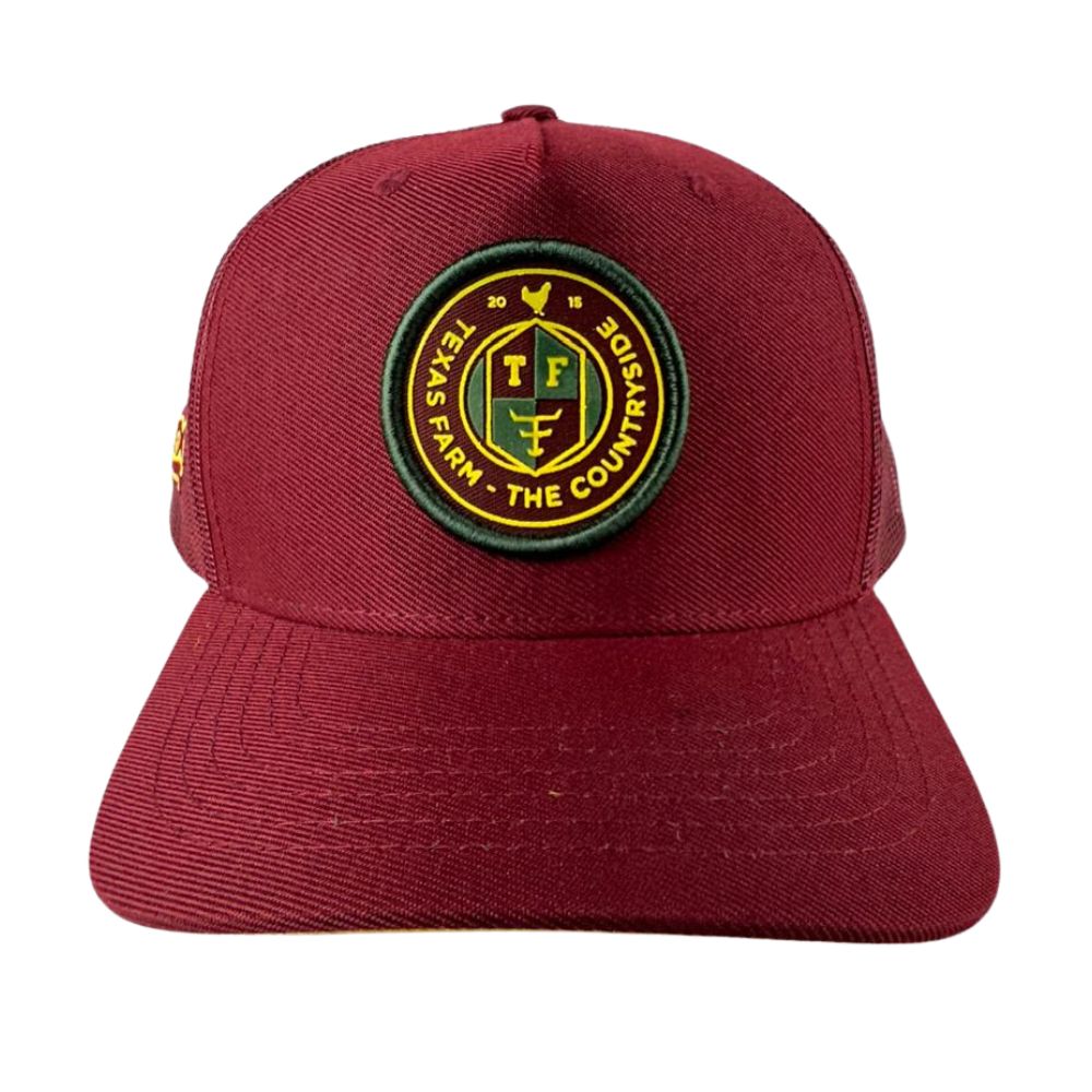 Boné Unissex Texas Farm Vermelho Vinho Com Logo em Amarelo - Ref. TF1010