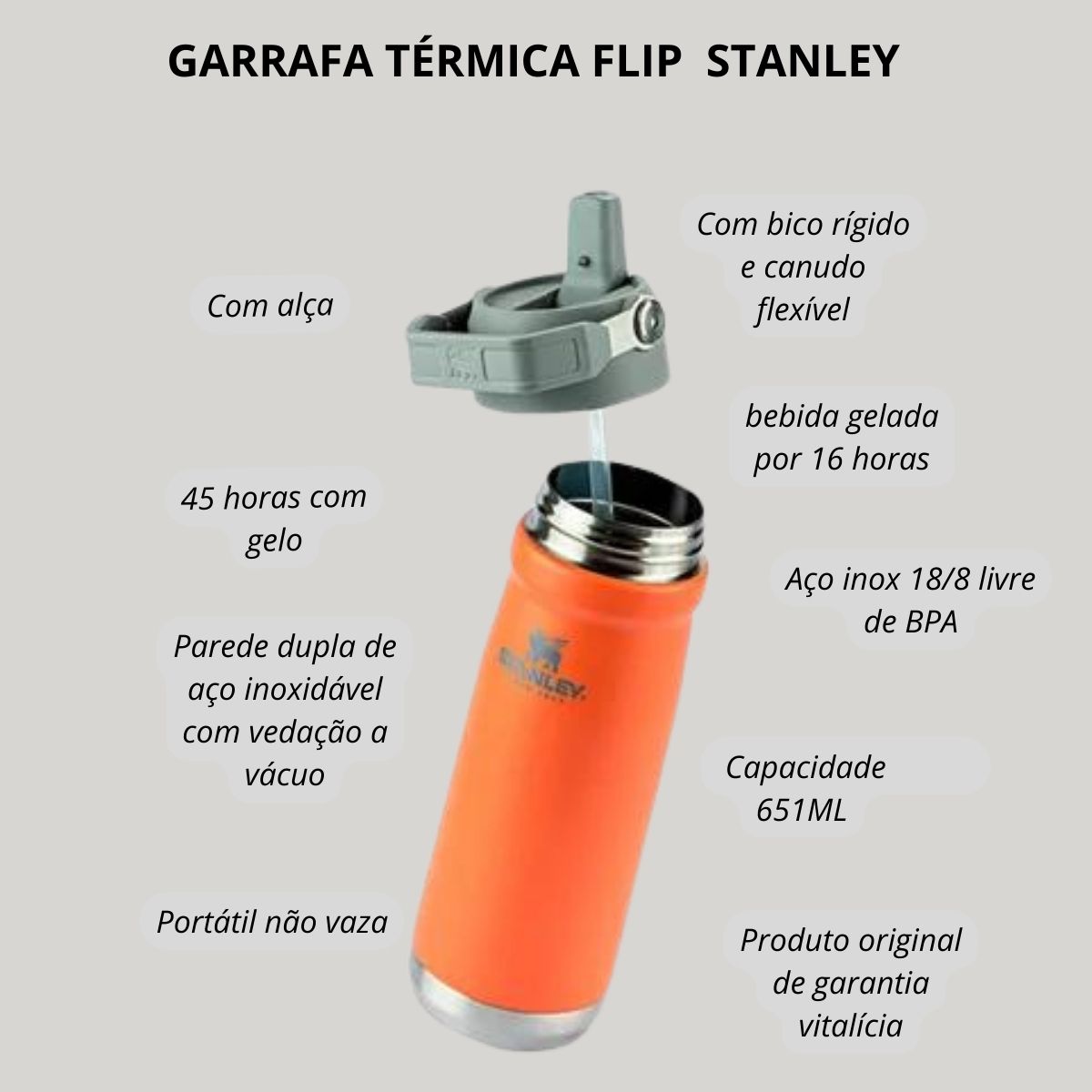 Garrafa Térmica Flip Straw Stanley Charcoal | 651ML