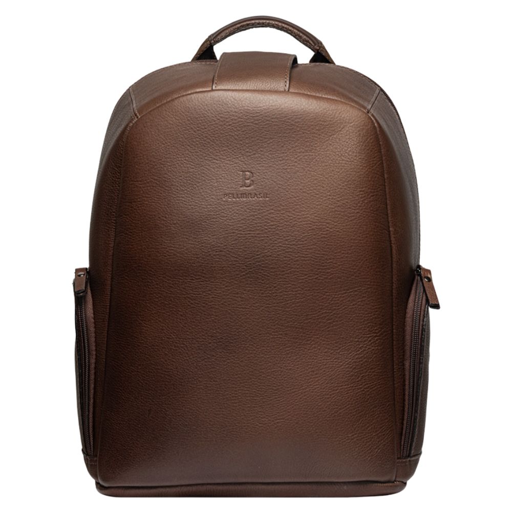 Mochila Masculina PelliBrasil 100% Couro Marrom Conhaque Antifurto Para Notebook Até 15" Pearson Texas Ref: 2148