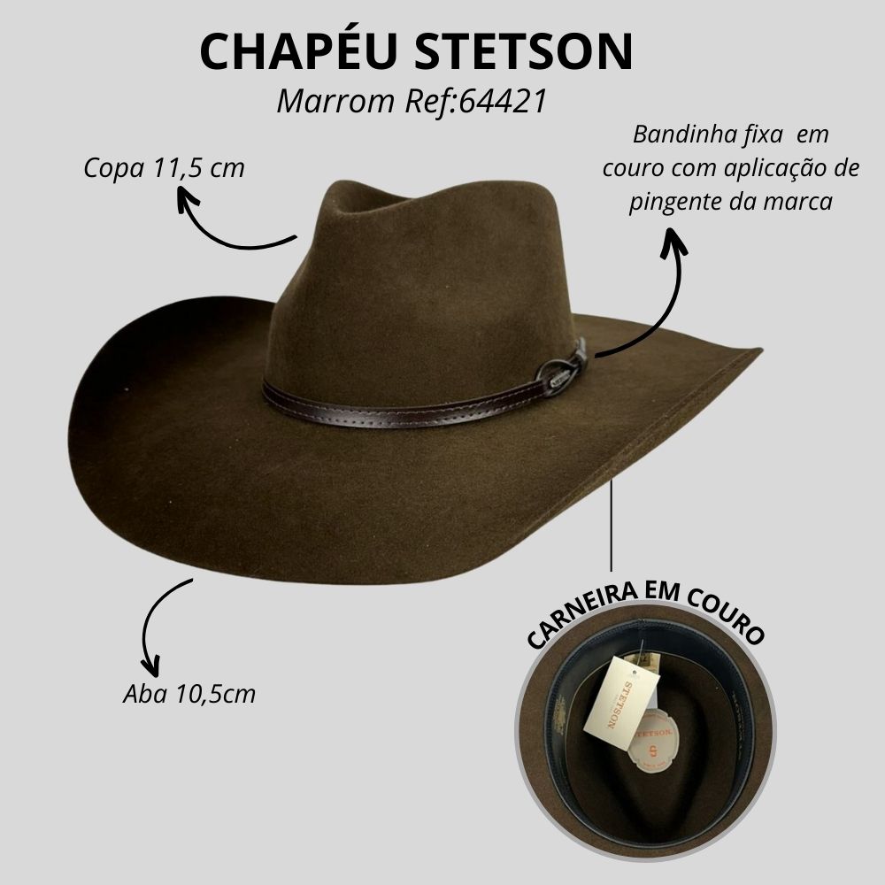 Chapéu Country Stetson Tabaco De Feltro Carneira Em Couro Ref