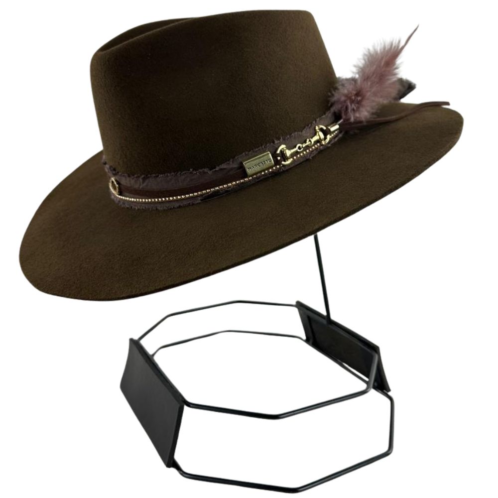 Chapéu Social Marcatto Feltro Tabaco Marrom Bandinha Strass Pena Carneira Em Tecido - Ref:14189