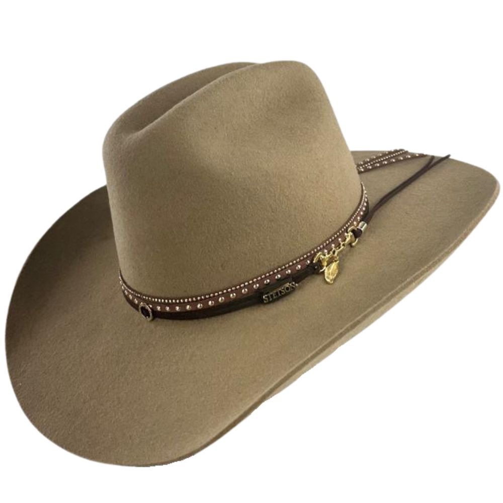 Chapéu Country Stetson Feltro Camel Bandinha Com Strass Pingente Pena REF:64463