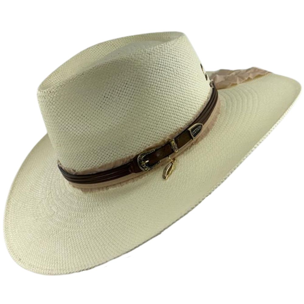 Chapéu Stetson De Palha Marfim Com Bandinha De Couro E Pingente REF:65562