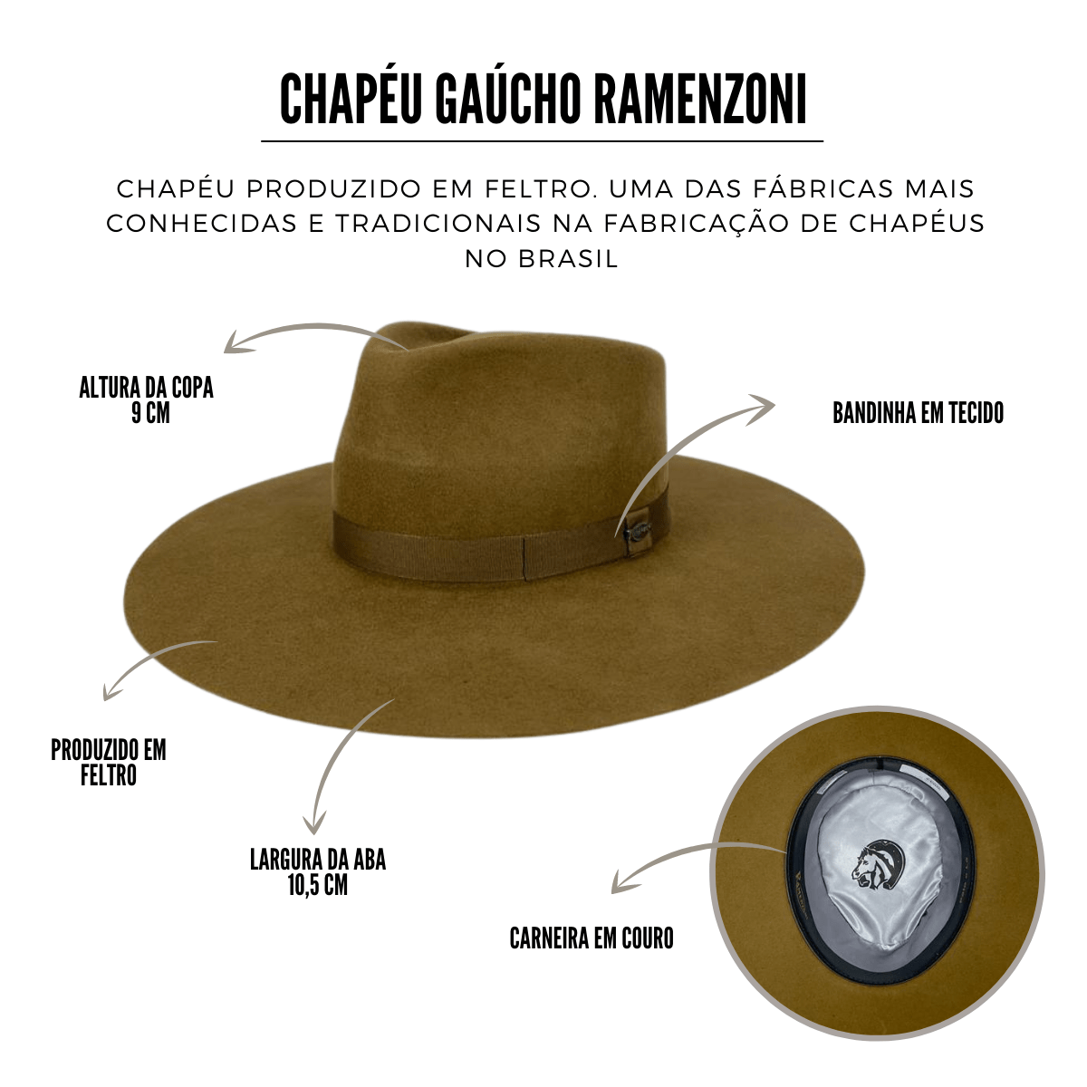 Chapéu Gaúcho Ramenzoni Pino Aba 10,5 - Badana