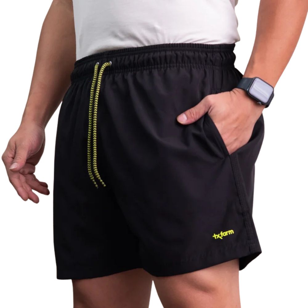 Bermuda Masculina Texas Farm Preto Com Detalhes Em Amarelo Neon Ref:BDS022