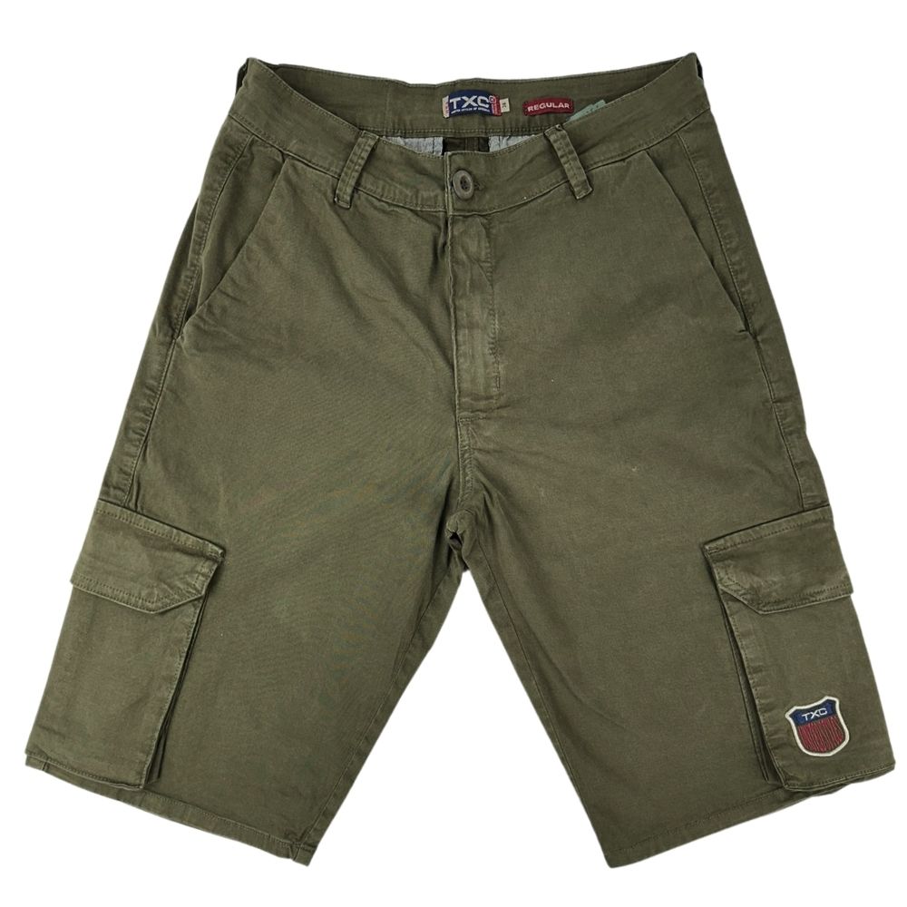 Bermuda Masculina TXC Verde Militar Cargo Custom Com Logo Bordada Na Perna REF: 8686