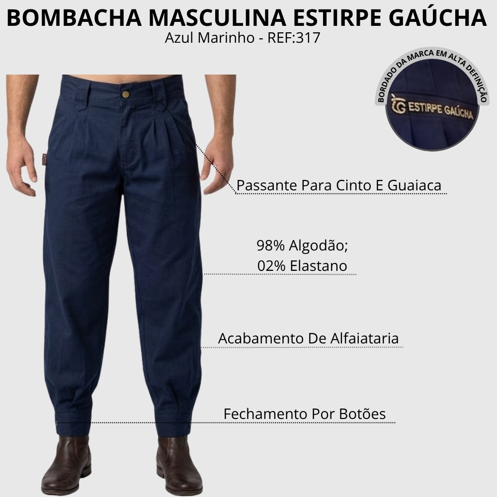 Bombacha Masculina Estirpe Gaúcha Tropel Azul Marinho - REF:317