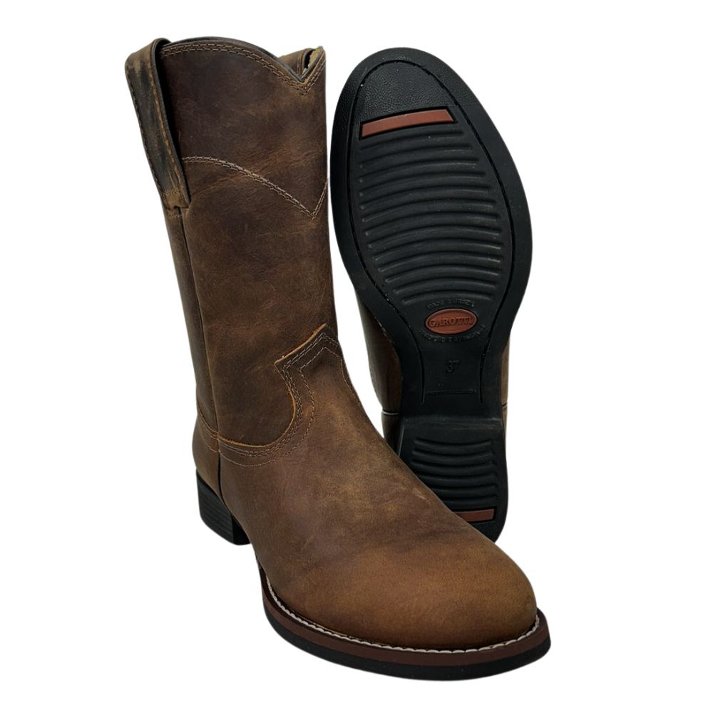 Bota Country Masculina Garotti Bico Redondo Cano Médio Couro Excalibur Red Brown - Sola Preta REF: 307 COD: 1512