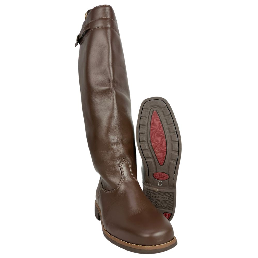 Bota Gaúcha ADS Bico Quadrado Couro Liso Café Escuro Solado Gel Marrom Ref:0536