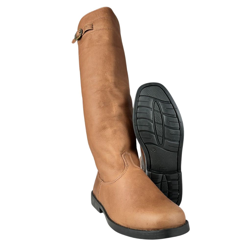 Bota Gaúcha Masculina Angoneze Campeira Costurada Bico Quadrado Couro Graxo Marrom Com Sola Preta Ref:810