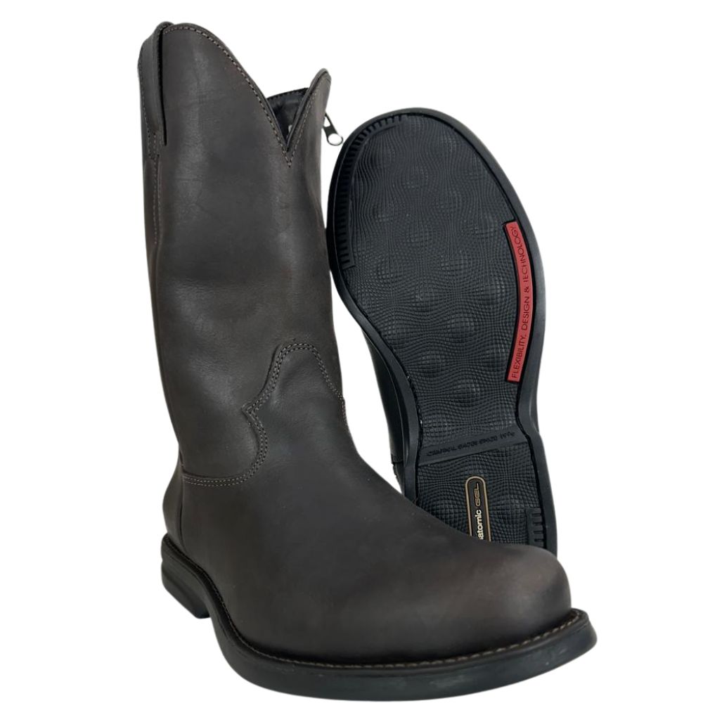 Bota Masculina Anatomic Gel Texana Conforto Advance Com Zíper Couro Mustang Brown Cost Café Ref:4592