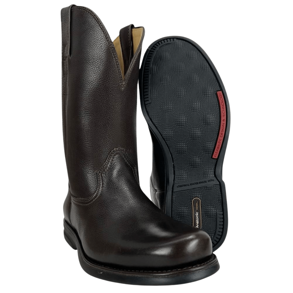 Bota Masculina Anatomic Gel Texana Conforto Advance Couro Floater Brown Cost Café Sola Magnum Preta Ref:4590